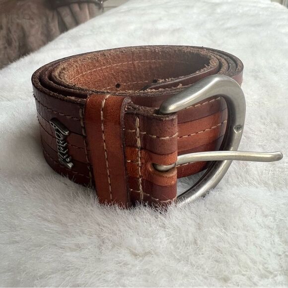 Men’s Fossil Brown Leather Belt Sz L 42.5” - Picture 12 of 13